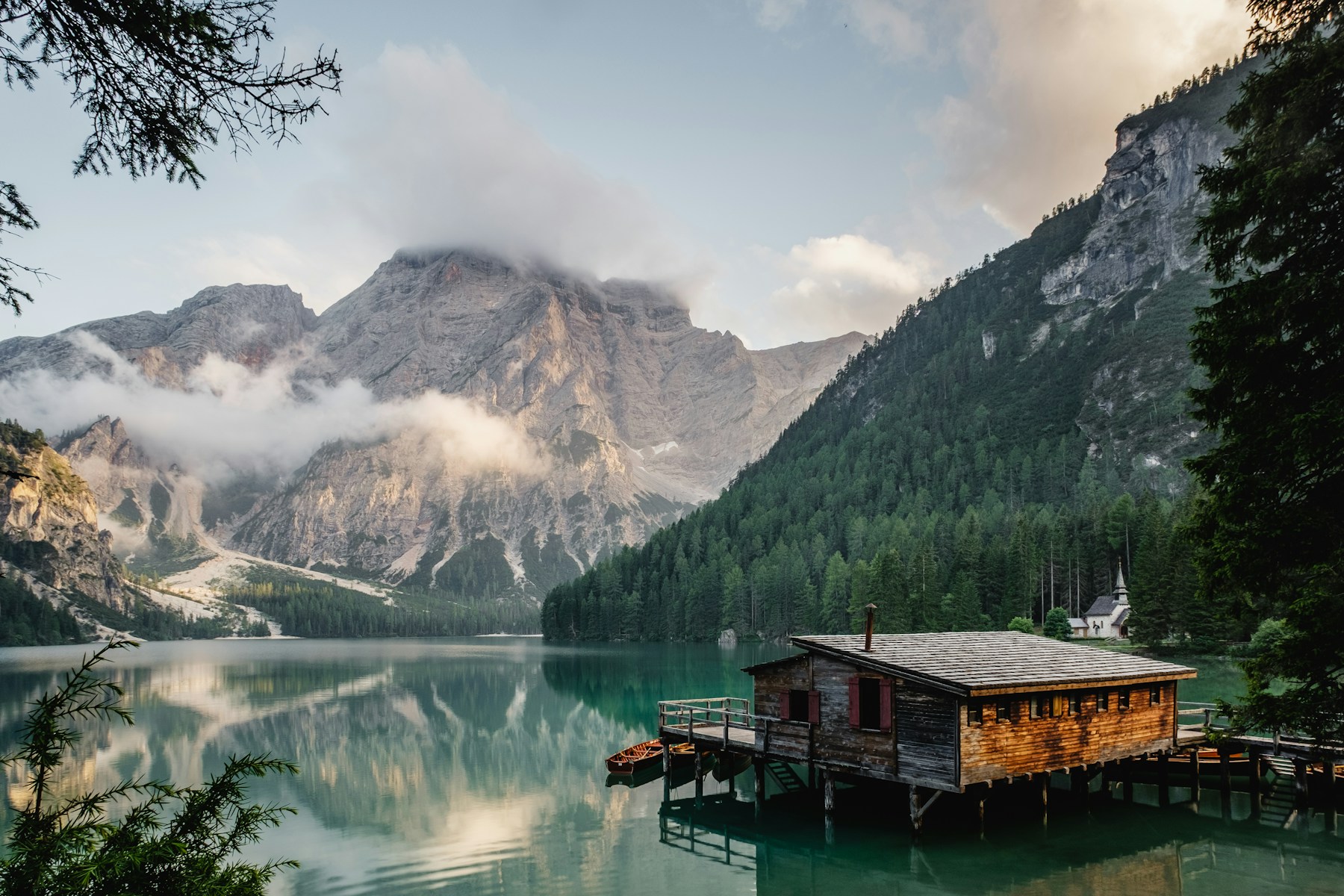 Mountains reflected in a quiet alpine lake